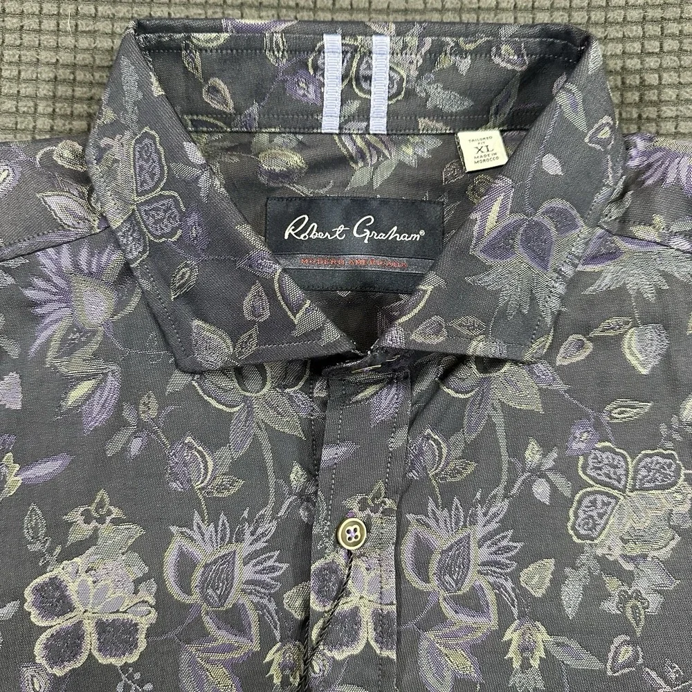 Robert Graham Kamil Indigo Floral Button Shirt Men's XL Tailored Fit NWT Luxury - Picture 3 of 9